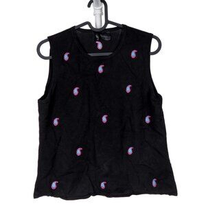 Etoile Tank Shirt M Womens Black Paisley Blue Pink Purple Rayon Stretch